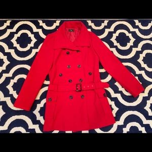 Christmas Red Winter Belted Pea Coat